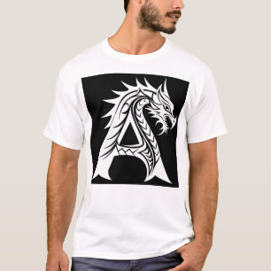 Camiseta Letra A Estilizada com Dragão, Alfabeto de Dragão,