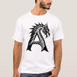 Camiseta Letra A Estilizada com Dragão, Alfabeto de Dragão,