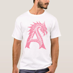 Camiseta Letra A Estilizada com Dragão, Alfabeto de Dragão,