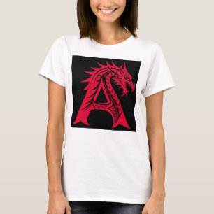 Camiseta Letra A Estilizada com Dragão, Alfabeto de Dragão,