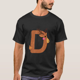 Camiseta Letra alfabética maiúscula D alfabeto animal veado