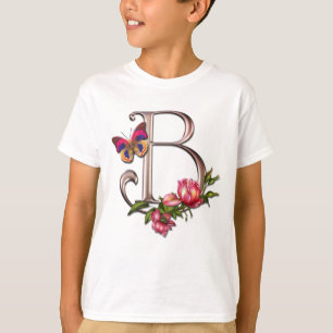 CAMISETA LETRA B DO MONOGRAMA COM ROSAS E BORBOLETA