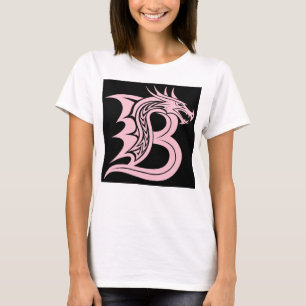 Camiseta Letra B Estilizada com Dragão, Alfabeto de Dragão,
