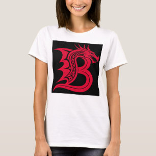 Camiseta Letra B Estilizada com Dragão, Alfabeto de Dragão,