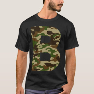 Camiseta Letra B Maiúscula Camuflagem Alfabética Inicial