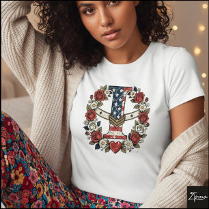 Camiseta Letra Bandeira I Coroa Floral Militar