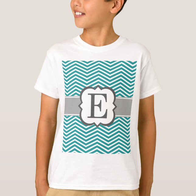 Camiseta Letra branca E Chevron do monograma da cerceta (Frente)