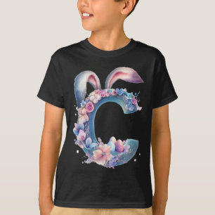 Camiseta Letra C Com Orelhas de Coelho Adornado Com Pastel
