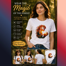 Camiseta Letra C da Floresta Mística | Fantasia Na