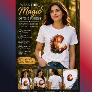 Camiseta Letra C da Floresta Mística | Fantasia Na