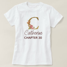 Camiseta Letra C Monograma Dourado Rosas Rosa Natalício