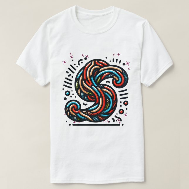 Camiseta Letra colorida Abstrato Swirl "S" (Frente do Design)