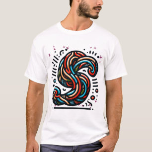 Camiseta Letra colorida Abstrato Swirl "S"