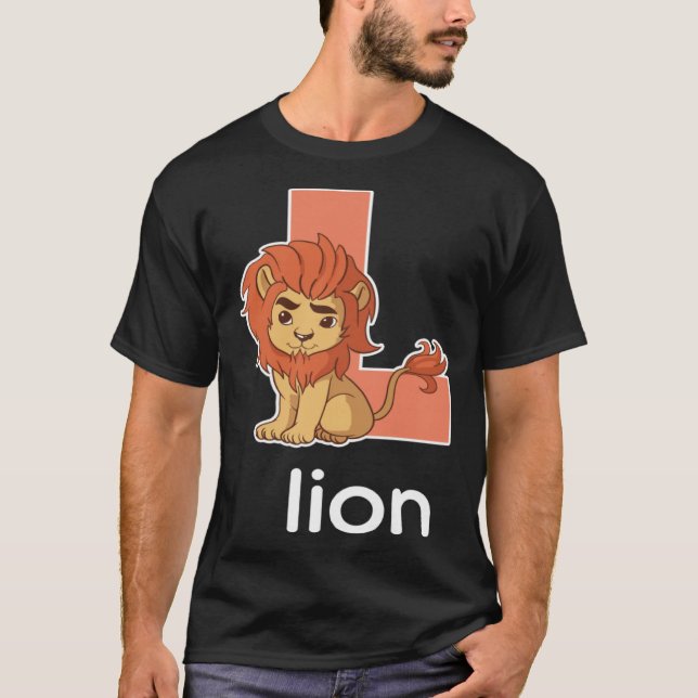 Camiseta Letra Cute Lion Alphabet Letra Big Cats Crianças (Frente)
