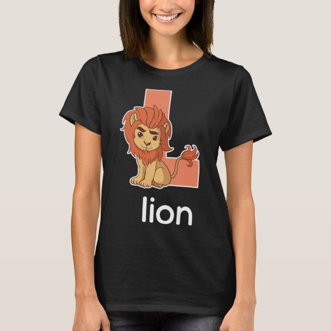 Camiseta Letra Cute Lion Alphabet Letra Big Cats Crianças (Frente)