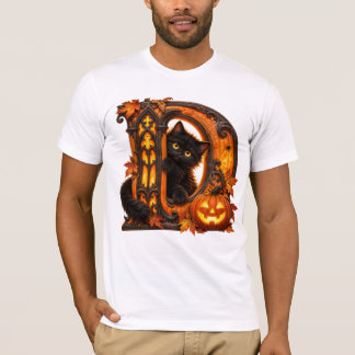 Camiseta Letra D de Halloween Gótica – Abóbora Assustadora