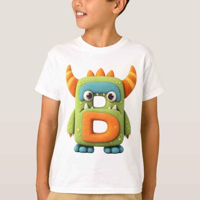 Camiseta Letra D do Alfabeto Monstro – Monstro Bonito com C (Frente)