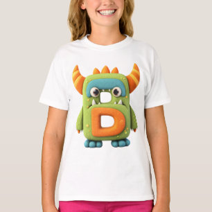 Camiseta Letra D do Alfabeto Monstro – Monstro Fofo com Chi