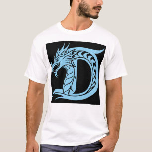 Camiseta Letra D Estilizada com Dragão, Alfabeto de Dragão,