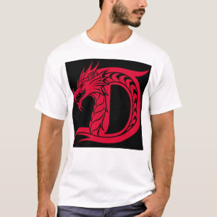 Camiseta Letra D Estilizada com Dragão, Alfabeto de Dragão,