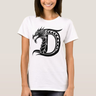 Camiseta Letra D Estilizada com Dragão, Alfabeto de Dragão,