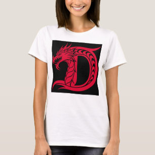 Camiseta Letra D Estilizada com Dragão, Alfabeto de Dragão,