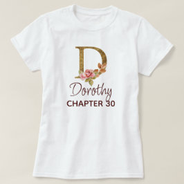 Camiseta Letra D Monograma Dourado Rosas Rosa Aniversário