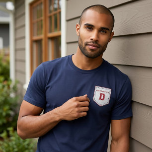 Camiseta Letra D - Nome Inicial Alfabeto Bolso Lateral Esqu