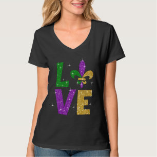 Camiseta Letra de amor Dourado púrpura da brilha Mardi Gras