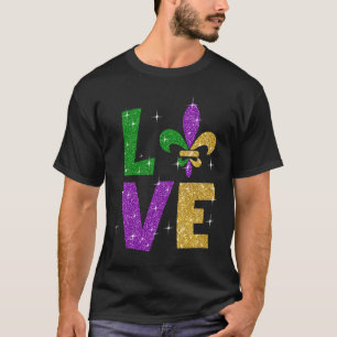 Camiseta Letra de amor Dourado púrpura da brilha Mardi Gras