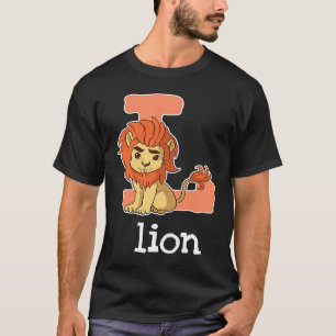 Camiseta Letra do Alfabeto Leão Grandes Felinos Crianças