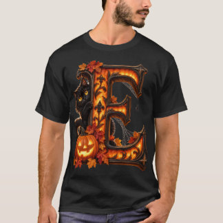 Camiseta Letra E de Halloween Gótica - Abóbora Assustadora