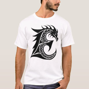 Camiseta Letra E Estilizada com Dragão, Alfabeto de Dragão,