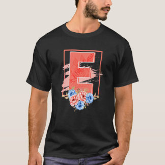 Camiseta Letra E Flores Sobrenome Alphabet Vowel Girl Bir