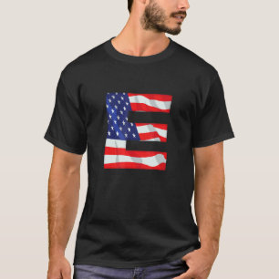 Camiseta Letra E Maiúscula Alfabet Eua American Flag Monsen