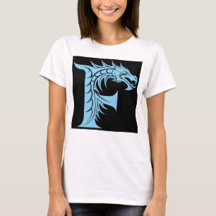 Camiseta Letra F Estilizada com Dragão, Alfabeto de Dragão,
