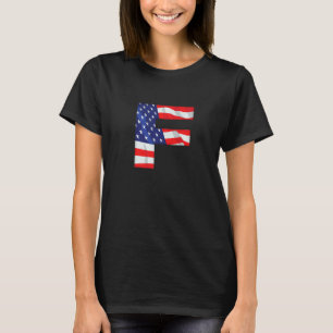 Camiseta Letra F Maiúscula Alfabeto EUA Bandeira Americana