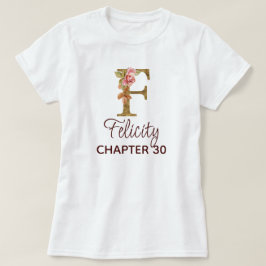 Camiseta Letra F Monograma Dourado Rosas Rosa Natalício