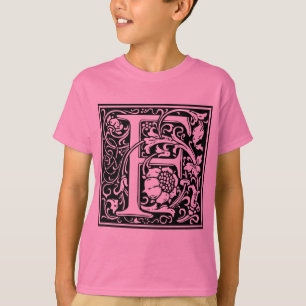 Camiseta Letra F Monograma Medieval Arte Nova