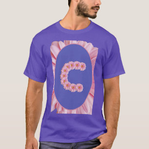 Camiseta Letra floral C rosa Gerbera Daisy Monograma