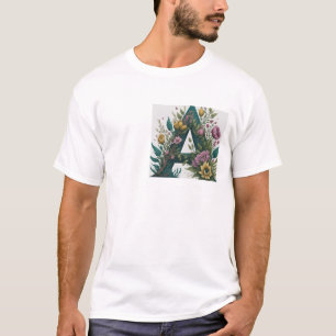 Camiseta Letra Floral Start com "A" Nome Design T-Shirt
