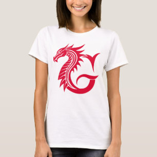 Camiseta Letra G Estilizada com Dragão, Alfabeto de Dragão,