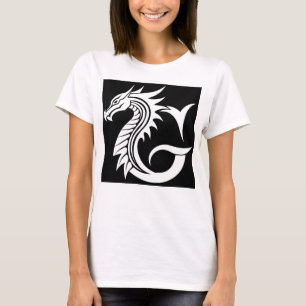 Camiseta Letra G Estilizada com Dragão, Alfabeto de Dragão,