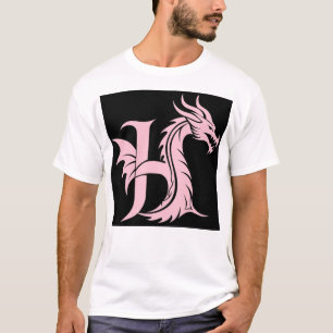 Camiseta Letra H Estilizada com Dragão, Alfabeto de Dragão,