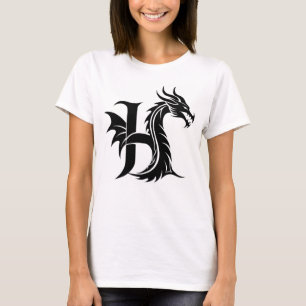 Camiseta Letra H Estilizada com Dragão, Alfabeto de Dragão,