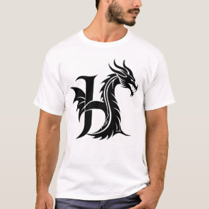 Camiseta Letra H Estilizada com Dragão, Alfabeto de Dragão,