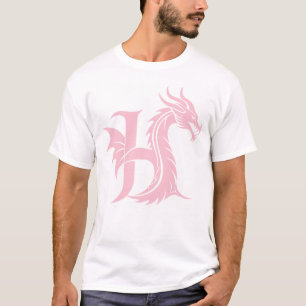 Camiseta Letra H Estilizada com Dragão, Alfabeto de Dragão,