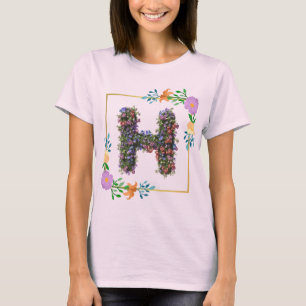 Camiseta Letra H Floral em Aquarela Chic