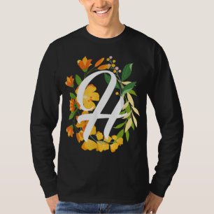 Camiseta Letra H Maiúscula Flores de Alfabeto Monograma Ini
