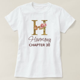 Camiseta Letra H Monograma Dourado Rosas Rosa Natalício